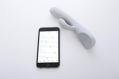 The vibe and app, which tracks orgasms to give the user as much information as possible. (Image: Lioness)